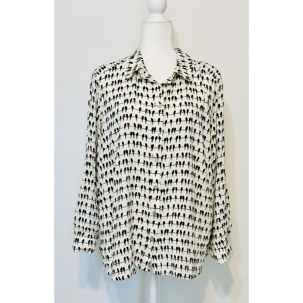Jane and Delancey Women Size 1X Birds On Wire Novelty Print Blouse Boho Office